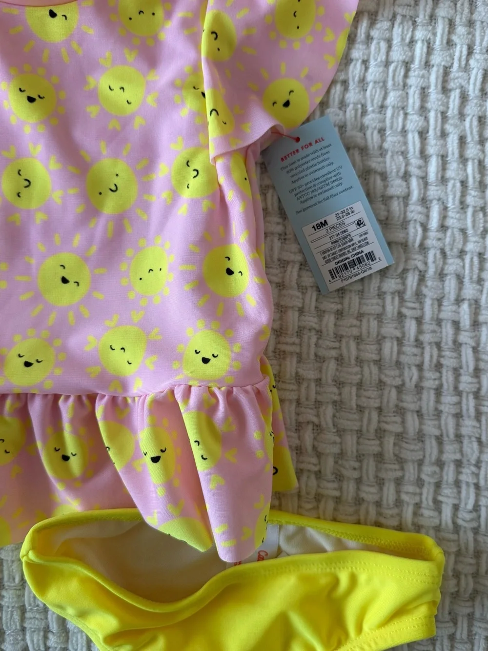 NWT Cat & Jack Pink and Yellow Smiley Sun Two-Piece Swim Set
